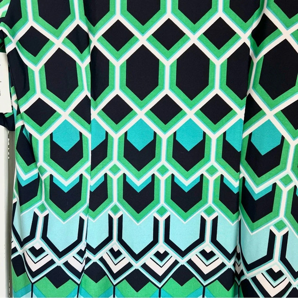 NWT Signature Camryn Dress Geometric Turquoise Navy Green Sheath Petite Size 14P - Picture 10 of 16